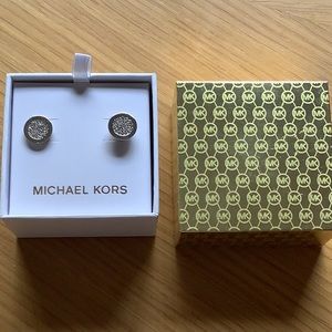 Michael kors stainless silver paved stud earrings
